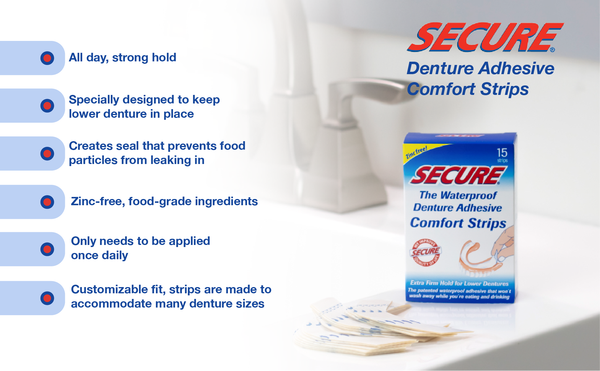 Secure Denture Adhesive Cushion Strips, Secure Denture Adhesive