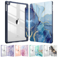 iPad 9.7" 2017 5th Gen Case Cover Clear Back Pen Holder Apple Marble