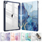 iPad 9.7" 2018 6th Gen Case Cover Clear Back Pen Holder Apple Marble