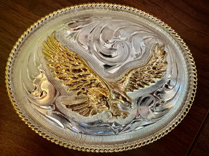 Oval - Engraved Eagle - Belt Buckle