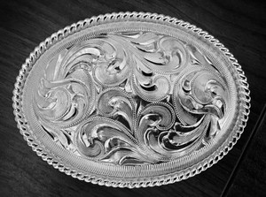 Silver Oval Engraved Belt Buckle
