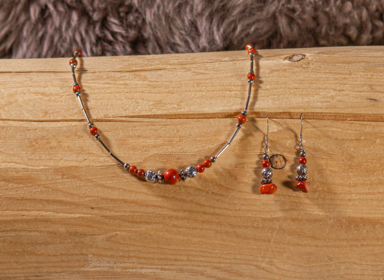 Red Jasper Single Strand Necklace & Earrings