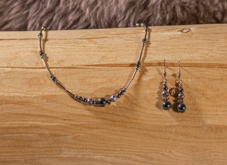 Hematite Single Strand Necklace & Earrings