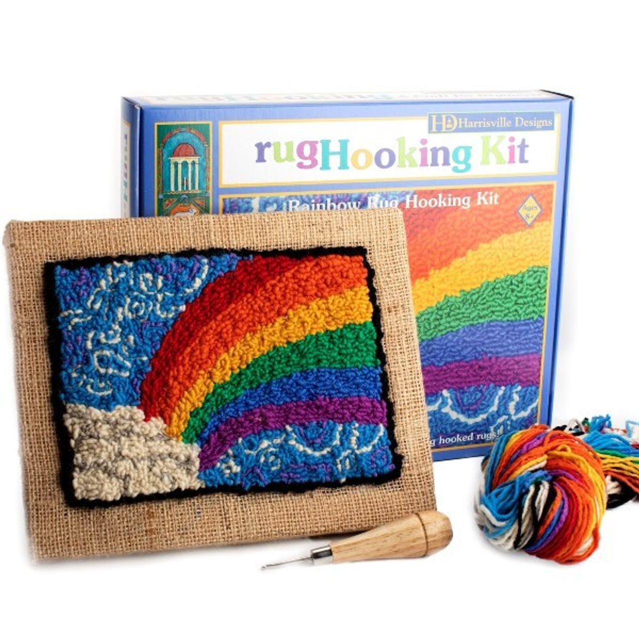 Latch Hook Kits Little Rug for Kids Color Colorful Rainbow Heart-Shape  Printed Canvas DIY Handmade Carpet Crochet Yarn Embroidery Needlework Hook