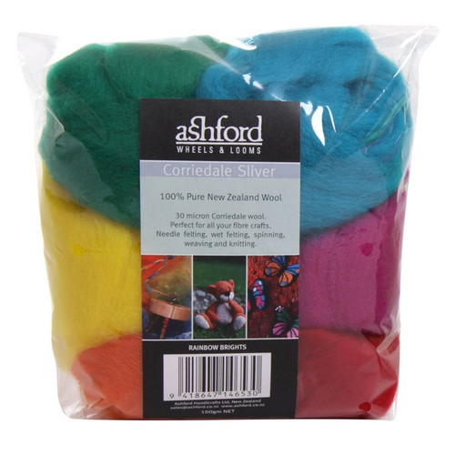 Ashford Corriedale Wool Roving Pack - Rainbow Brights - A Child's Dream