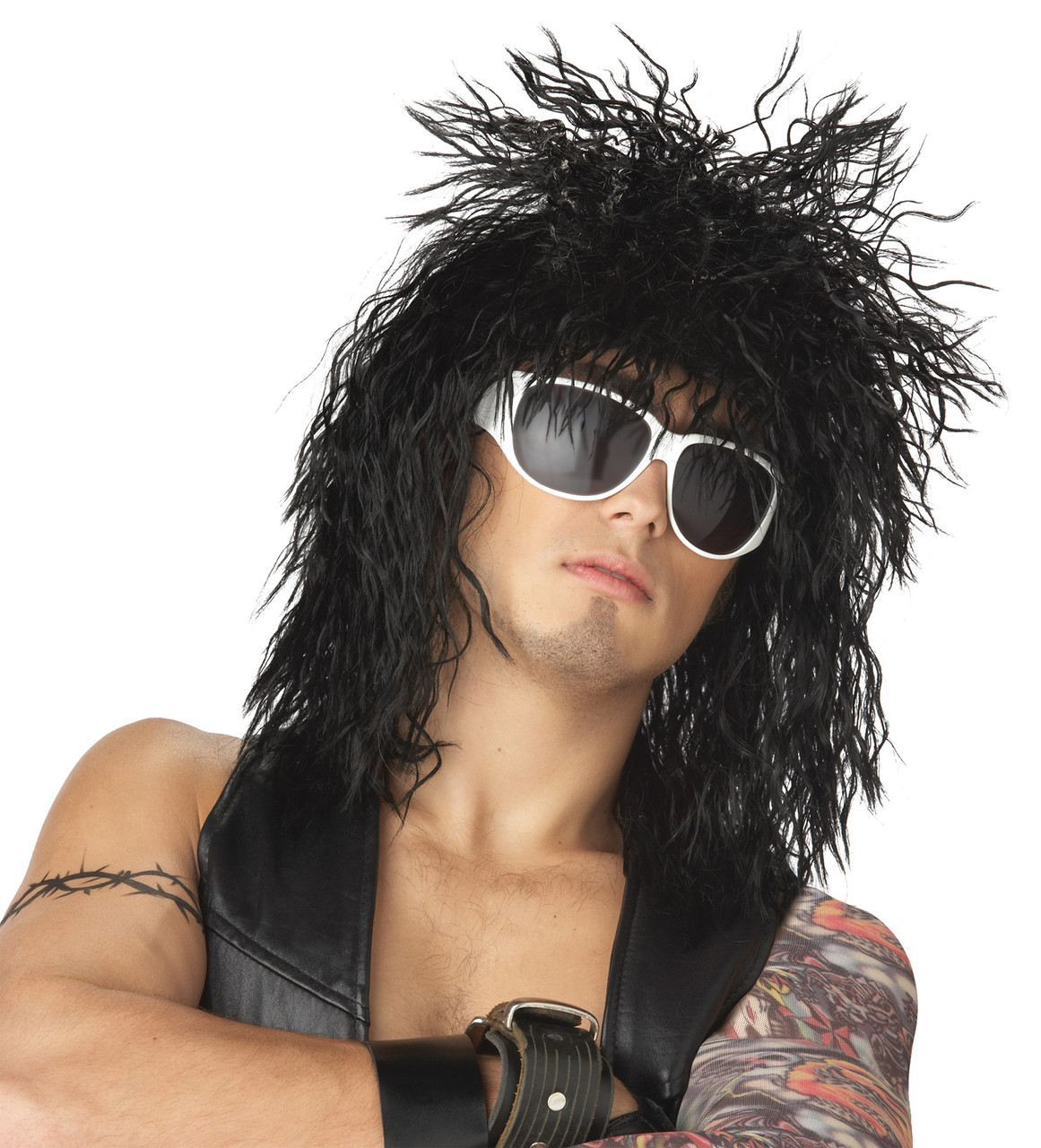 Amazon.com: ColorGround Long Straight Black 80's Mullet Rocker Style Wig  for Men : Clothing, Shoes & Jewelry