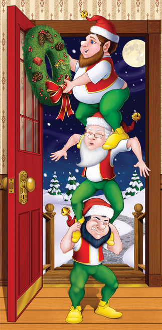 CHRISTMAS SANTA CLAUS WORKSHOP Door Cover Party Decoration Holiday Decor elf toy 