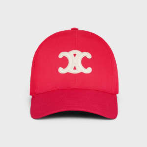 Celine Triomphe Baseball Cap In Cotton Red Celine Triomphe Baseball Cap In Cotton Red