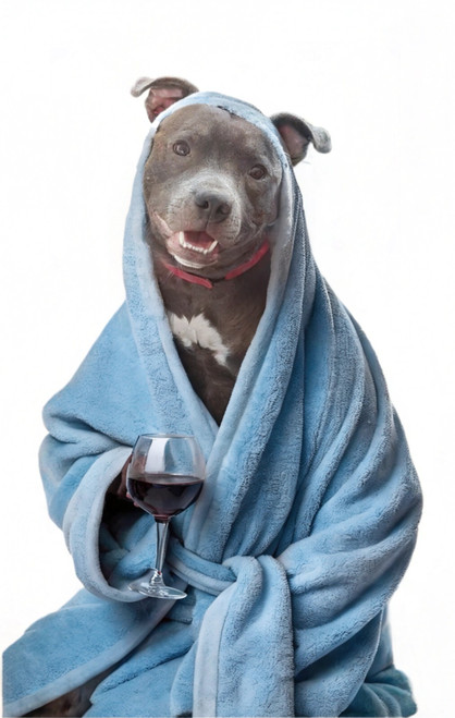 Cut Funny Dog portrait in human clothes blue Charming Art Print Dressing Gown