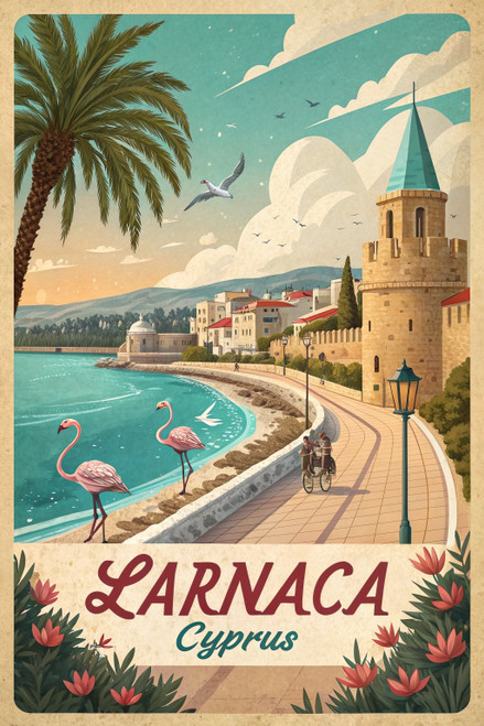 Larnaca Cyprus Vintage-style Travel Poster - Beautiful Mediterranean Views Art P
