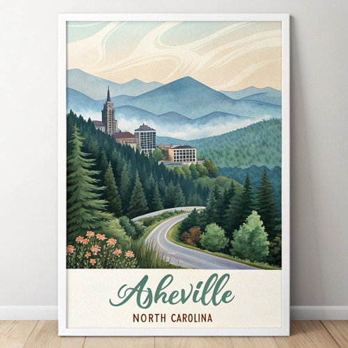 Asheville, North Carolina Majestic Mountain Travel Poster - Blue Ridge Parkway A