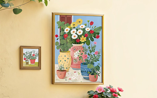 Strawberry Bunch in Antique Vases Botanical House Plant Art Print - Unframed A6