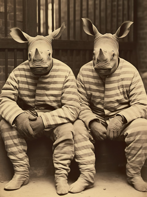 Rhinos in Prison-6--3by4 Poster Canvas Funny Annimals Pritnt A0 A1 A2 A3 A4 A5 A