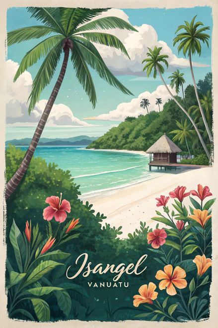 Discover Isangel, Vanuatu - Exotic Pacific Island Travel Poster Art Print Poster