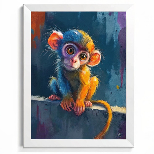 Monkey Art Print Cartoon Nursery Wall Art Framed Animal Print Baby Monkey Gift (