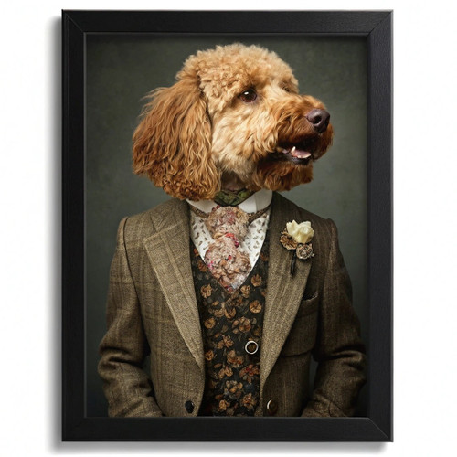 Elegant Doodle in Suit Art Print - Quirky Decor - Sophisticated Pet Wall Art Pos