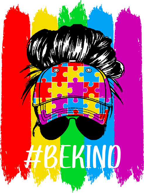 A220226-01-Be-Kind-Autism-Awareness-Messy-Bun Poster Canvas Movie Film Print A0
