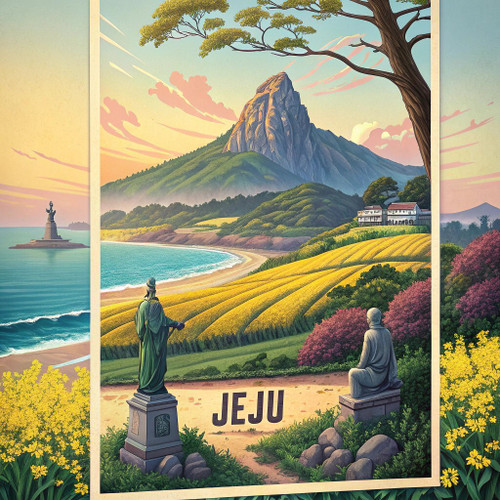 Jeju Island South Korea Travel Poster - Hallasan Mountain Sunrise Art Print Post