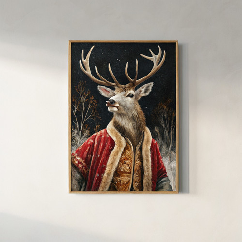 Stag in robes Renaissance animal portrait art print - oil painting vintage style
