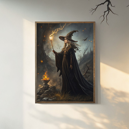 Dark Romantic Witch art print - Magical mystical witch Halloween ethereal witch