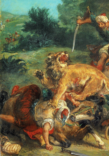 Delacroix- Lion Hunt(detail 1)- 1855 Art Gallery Poster Canvas Print Wall Decora