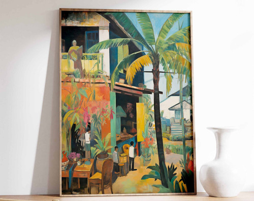 1_Indonesia Travel Print, Vintage Indonesian Floral Poster, Indigenous Art, Folk