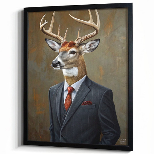 Vintage Stag In A Suit Portrait Retro Stag Wall Art Framed Picture Stag Print (3