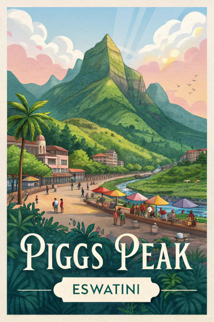Vibrant Piggs Peak Eswatini - Exotic African Cityscape Travel Poster Poster Movi Vibrant Piggs Peak Eswatini - Exotic African Cityscape Travel Poster Poster Movi