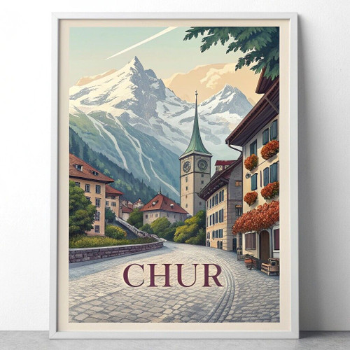 Chur Switzerland Alpine Cityscape - Vibrant Watercolor Travel Poster Art Print P Chur Switzerland Alpine Cityscape - Vibrant Watercolor Travel Poster Art Print P