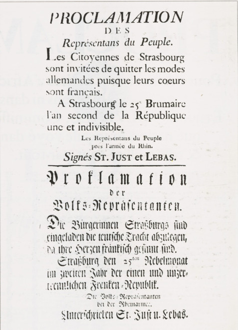 1793 Prolamation bilingue publiée à strasbourg pour inciter les femmes à porter