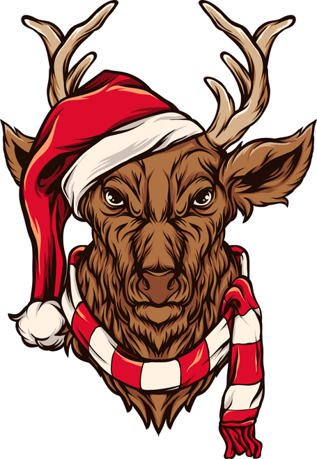 194. Deer Wearing Santa Hat Fun Gift Poster Canvas Print A0 A1 A2 A3 A4 A5 A6 Ar
