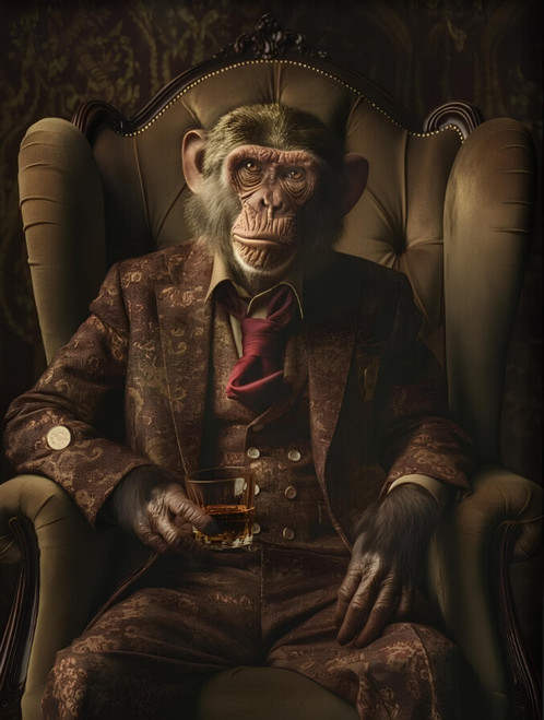 Gangster Chimp Art Print Vintage Monkey Portrait Animal Wall Art Chimp Poster Po