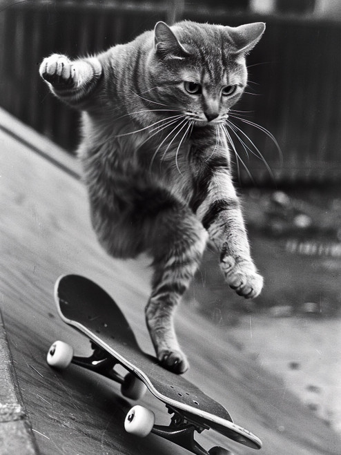 Cat Skateboarding-1-3by4 Poster Canvas Funny Annimals Pritnt A0 A1 A2 A3 A4 A5 A