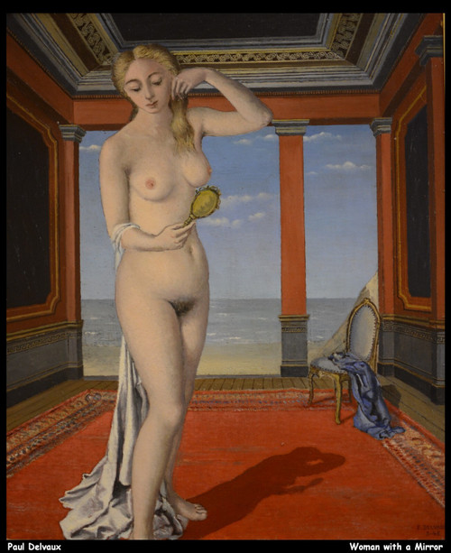 paul-delvaux---woman-with-a-mirror-jpb_13156990063_o(1) Poster Canvas Movie Film
