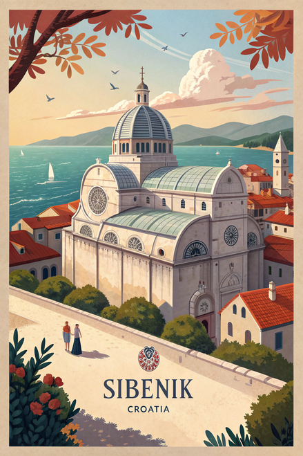 Captivating Sibenik Croatia Travel Poster - Renaissance Cityscape Art Print Post
