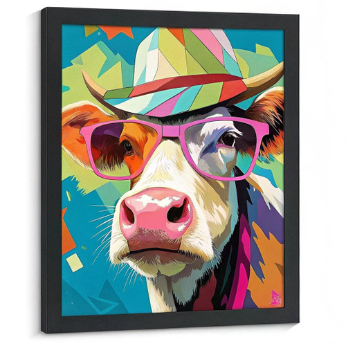 Colourful Cow Wall Art Cow Print Wrap Artwork Gift Pop Art Cow Art In Frame (1)