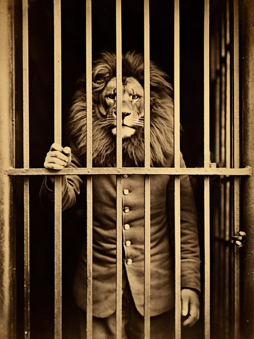 Lion in Prison-2-- 3by4 Poster Canvas Funny Annimals Pritnt A0 A1 A2 A3 A4 A5 A6
