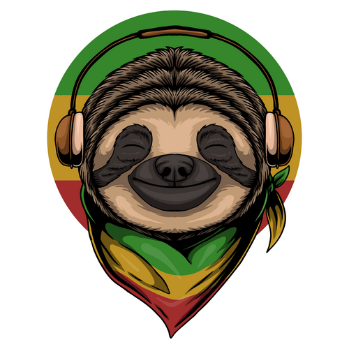 Sloth Rasta a wearing headphones vector illustration Poster Canvas Movie Film Pr