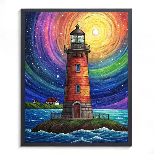 Rainbow Sky Lighthouse Wall Art Seascape Print Lighthouse Poster Sea View Art (2