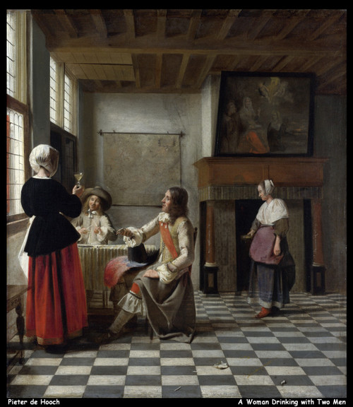 pieter-de-hooch---a-woman-drinking-with-two-men_11483738853_o(1) Poster Canvas M