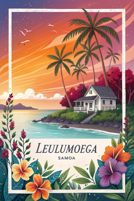 Tranquil Leulumoega Samoa Travel Poster - Tropical Paradise Art Print Poster Mov