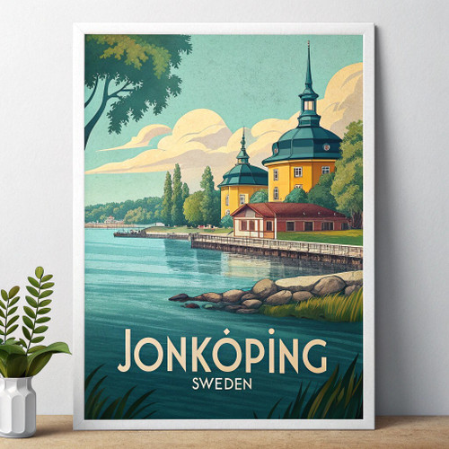 Jönköping Sweden Travel Poster - Scenic Lake Vättern Watercolor Art Print Poster Jönköping Sweden Travel Poster - Scenic Lake Vättern Watercolor Art Print Poster