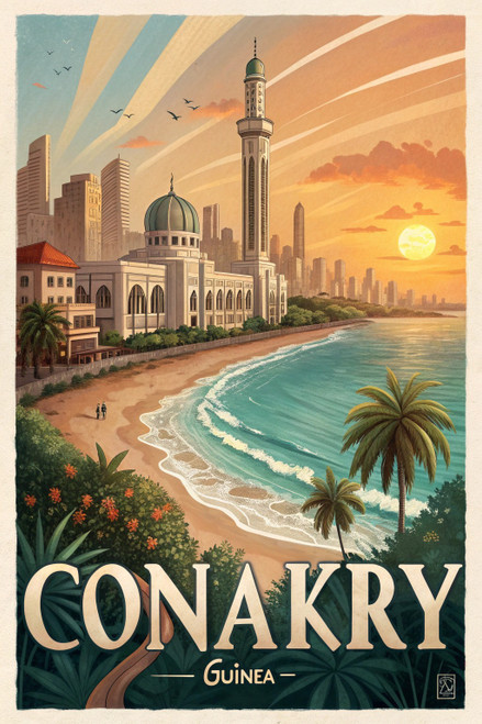 Vibrant Conakry Guinea Travel Poster - Exotic African Cityscape Art Print Poster