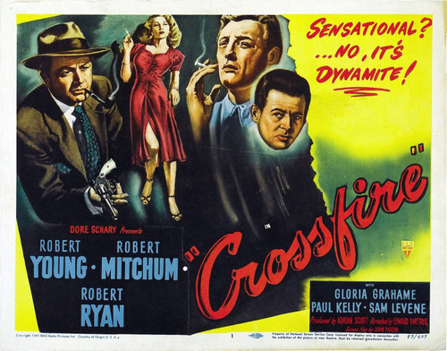 Crossfire (1947)_2 Movie Film Poster Canvas iconic design