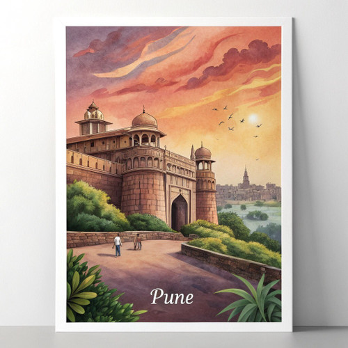 Exquisite Pune India Travel Poster - Vibrant Cultural Landmarks Art Print Poster