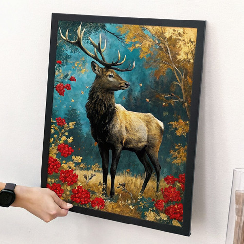 Majestic Stag Wall Art Print Unique Stag Illustration Colourful Floral Artwork (