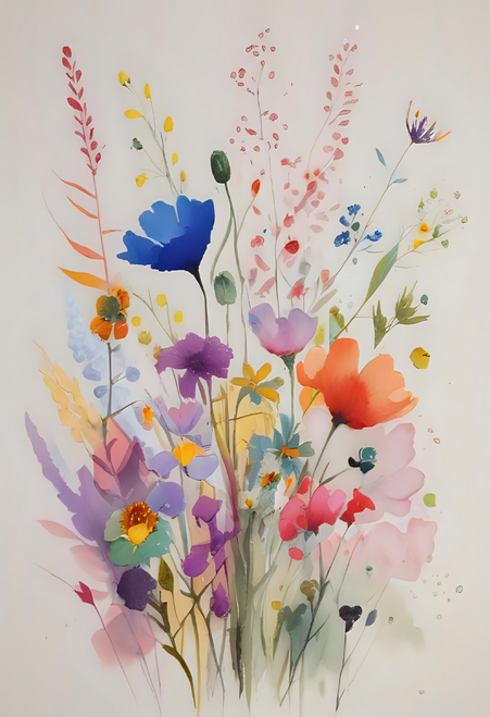 Floral watercolour Pattern on white p1 Poster Canvas Movie Film Print A0 A1 A2 A
