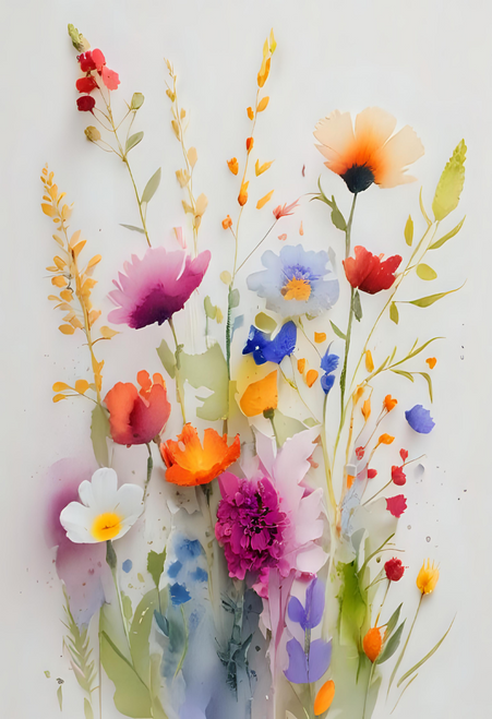 Floral watercolour Pattern on white p2 Poster Canvas Movie Film Print A0 A1 A2 A