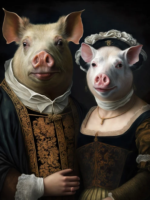 Aristocratic Pig Couple-3--3by4 Poster Canvas Funny Annimals Pritnt A0 A1 A2 A3