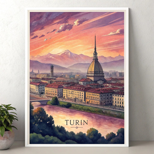 Captivating Turin Italy Travel Poster - Mole Antonelliana Skyline Art Print Post